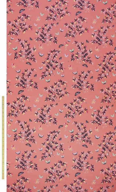 Butterflies And Trellis Sateen Peach Fabric