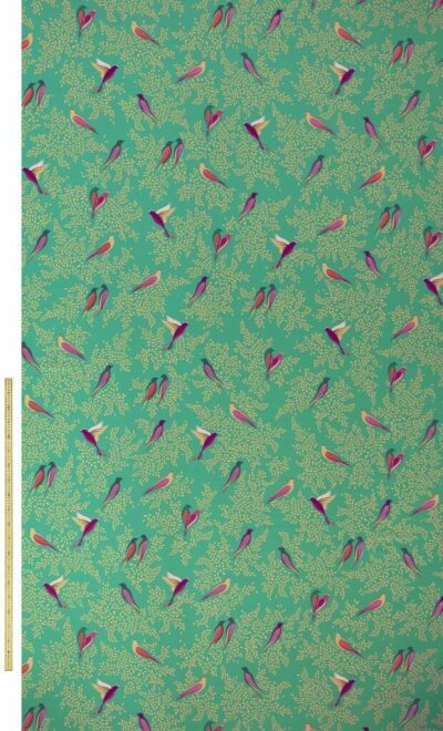 Green Birds Sateen Fabric
