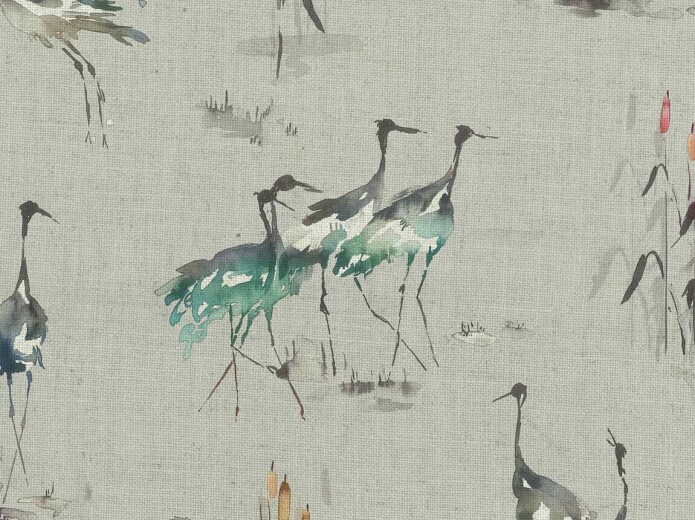 Cranes Linen Cobalt Fabric
