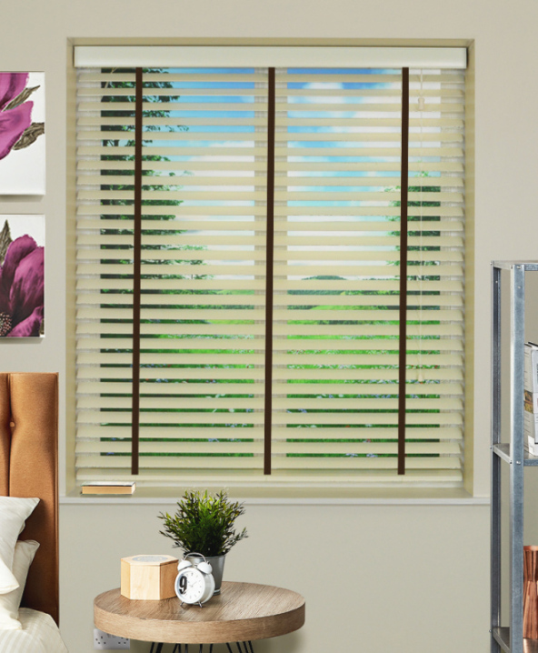 Cream Wood Venetian Blind With Chocolate Tape