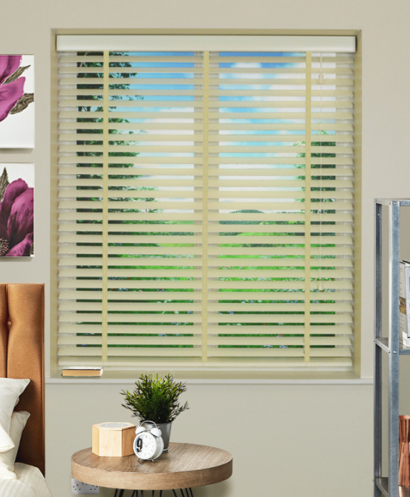 Cream Wood Venetian Blind With Ecru Tape