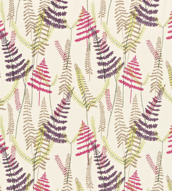 Athyrium Plum Fuchsia Linen Lime Fabric by Scion
