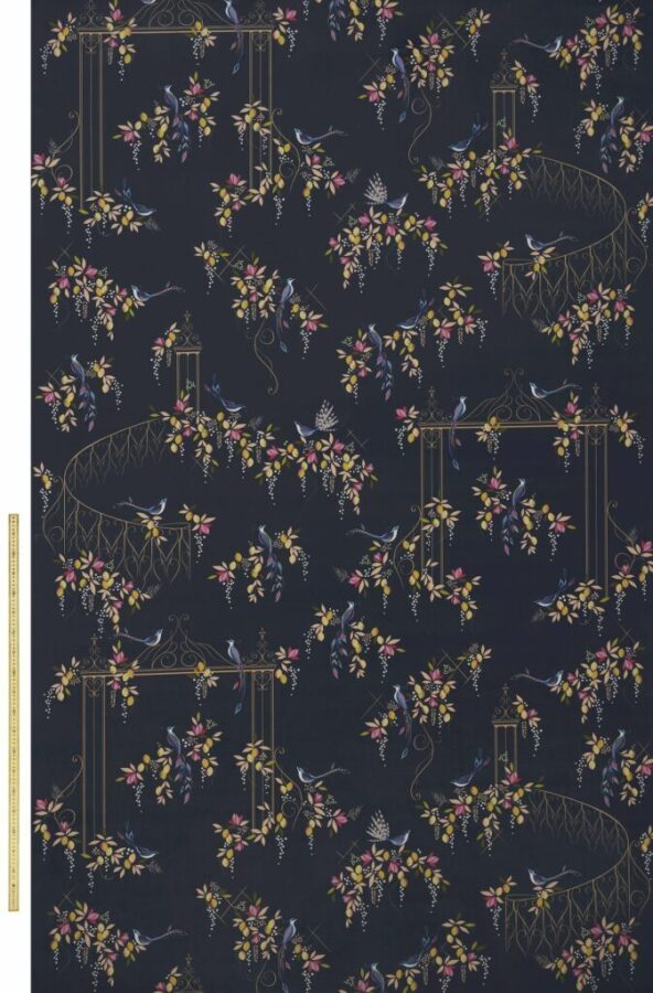 Bird And Gate Velvet Deep Navy Fabric by Sara Miller