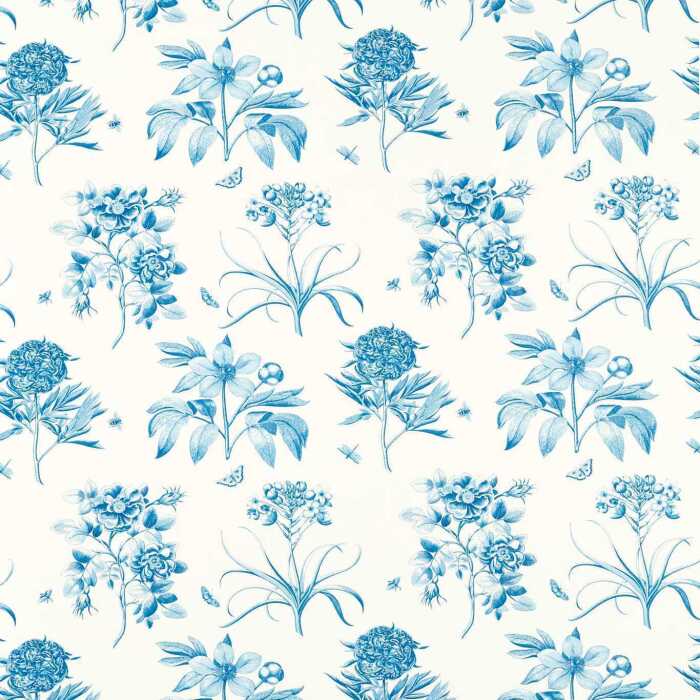 Etchings & Roses China/Blue Fabric by Sanderson