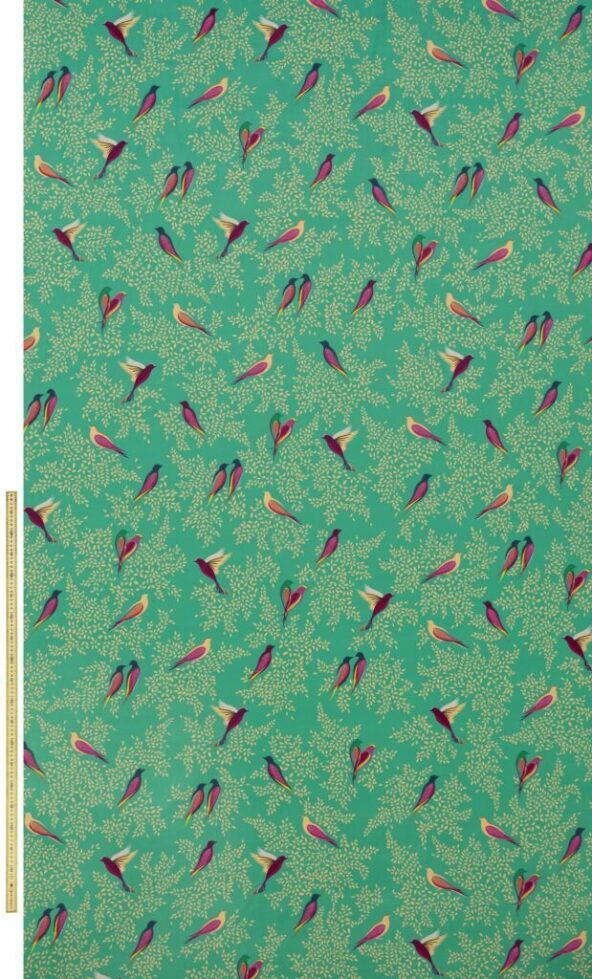 Green Birds Velvet Fabric by Sara Miller