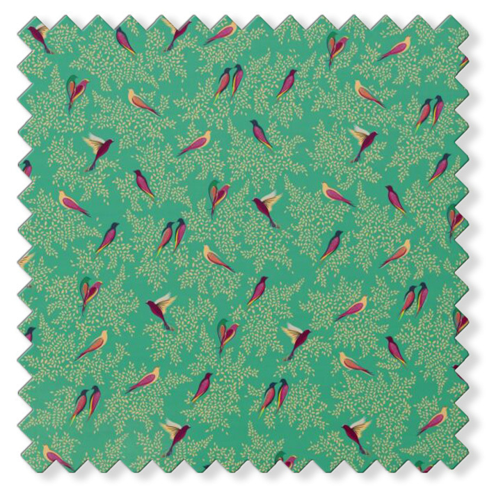 Swatch of Green Birds Velvet by Sara Miller
