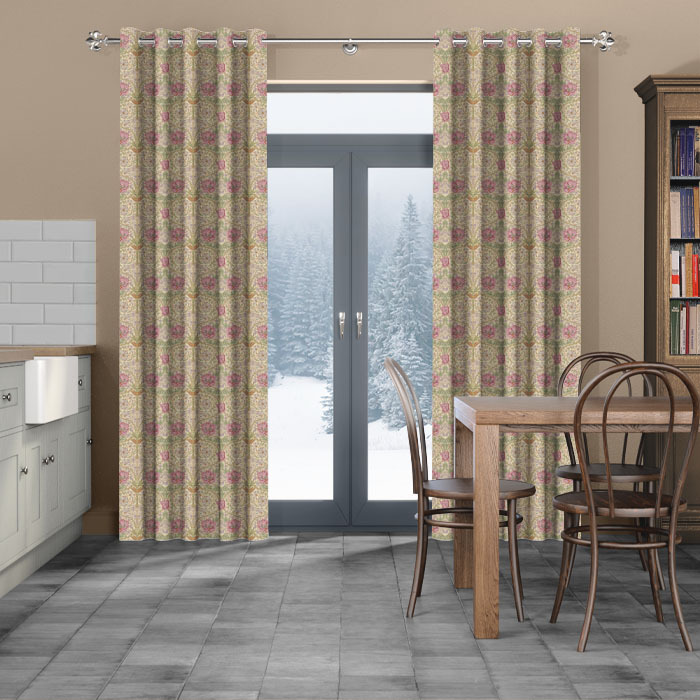 Curtains in Honeysuckle Rose by William Morris