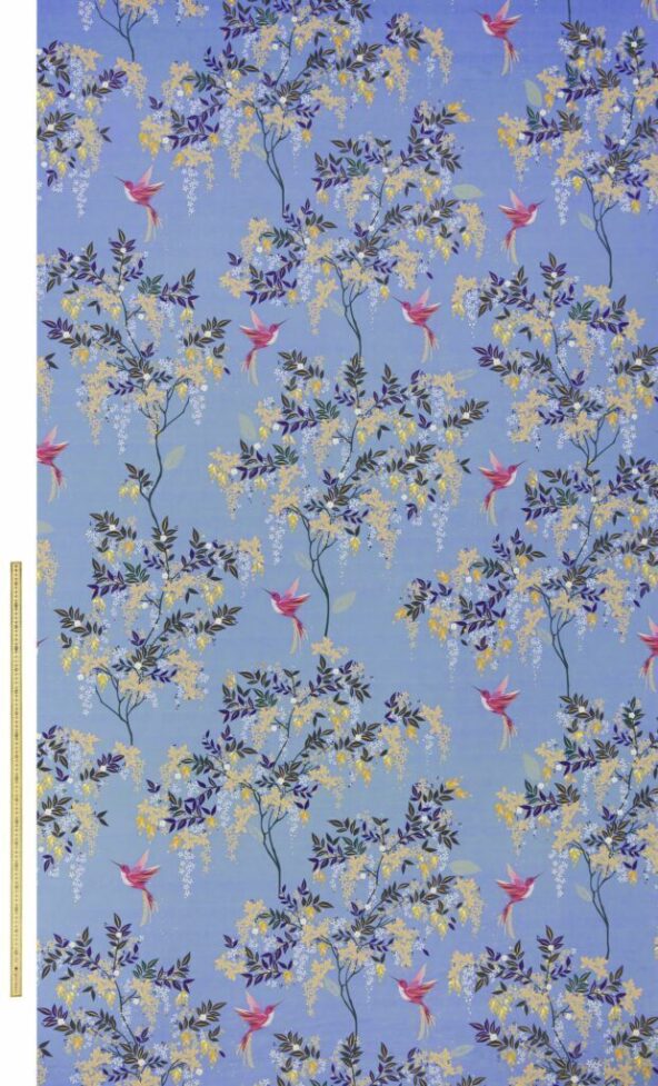 Hummingbird Velvet Cornflower Blue Fabric by Sara Miller