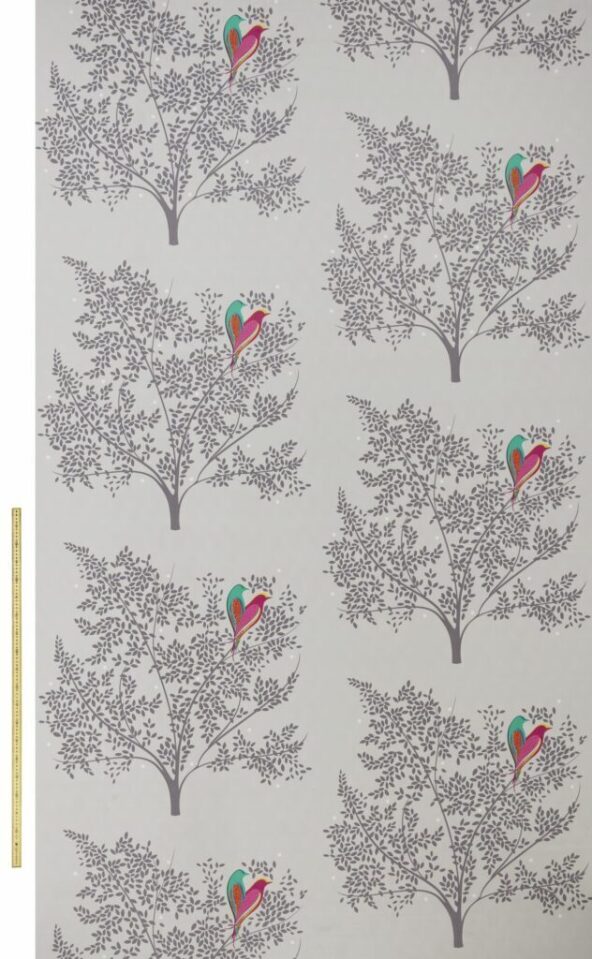 Love Birds Velvet Pale Grey Fabric by Sara Miller