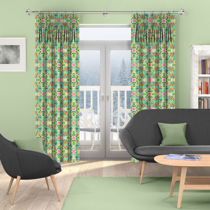 Curtains in Menagerie Aqua by Clarke And Clarke