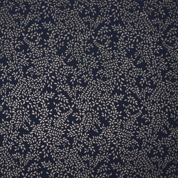 Metallic Leaves Smokey Blue Fabric by Sara Miller
