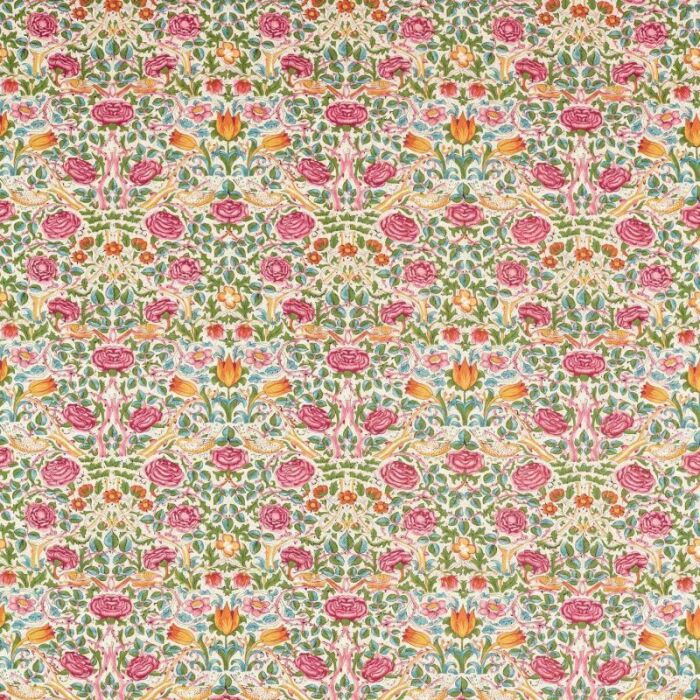 Rose Boughs Green/Rose Fabric by Morris & Co