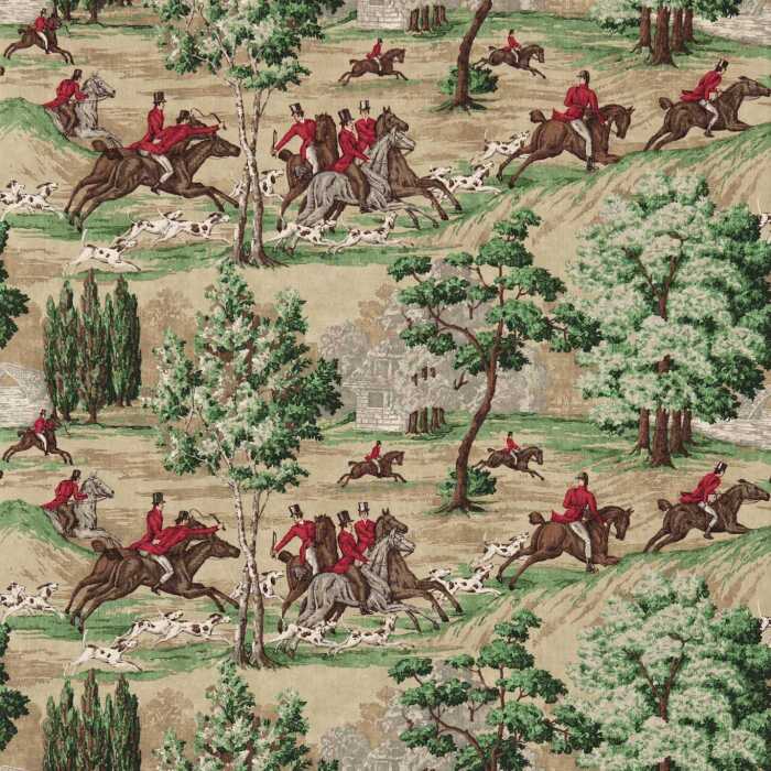 Tally Ho Evergreen/Crimson Fabric by Sanderson