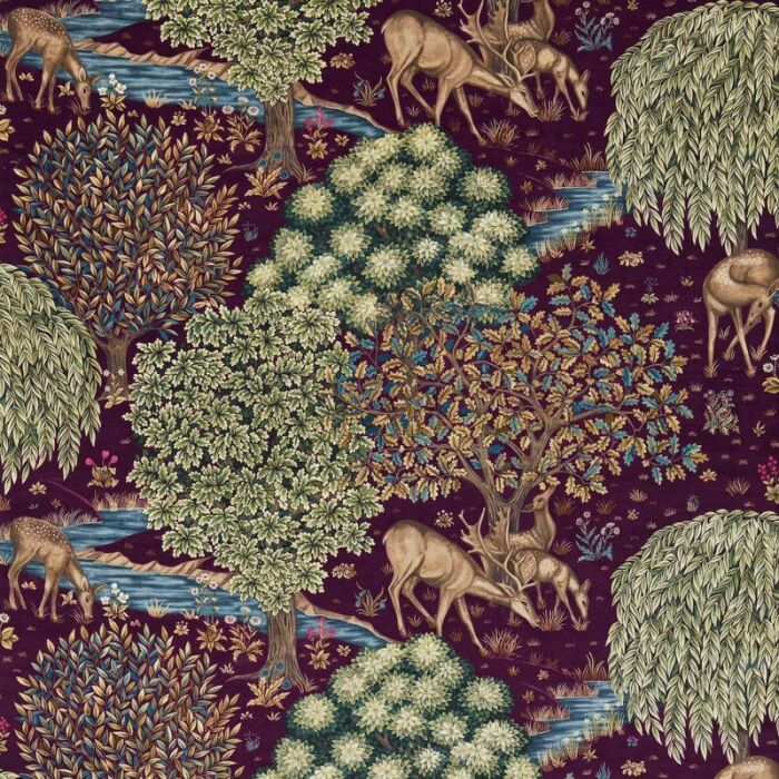 The Brook Velvet Tapestry Red Fabric by Morris & Co