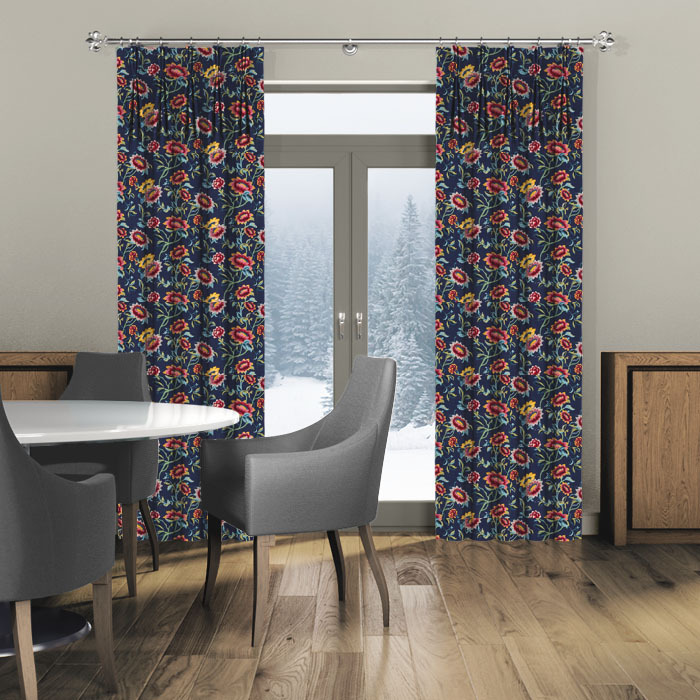 Curtains in Tonquin Midnight Embroidery by Clarke And Clarke