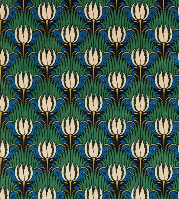 Tulip & Bird Goblin Green/Raven Fabric by Morris & Co
