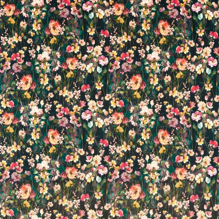 Wild Meadow Noir Velvet Fabric by Clarke And Clarke