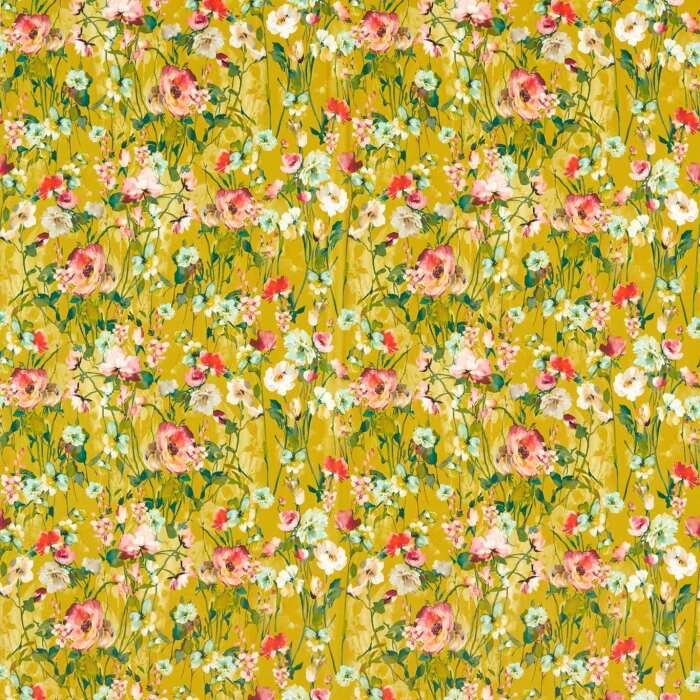 Wild Meadow Ochre Velvet Fabric by Clarke And Clarke
