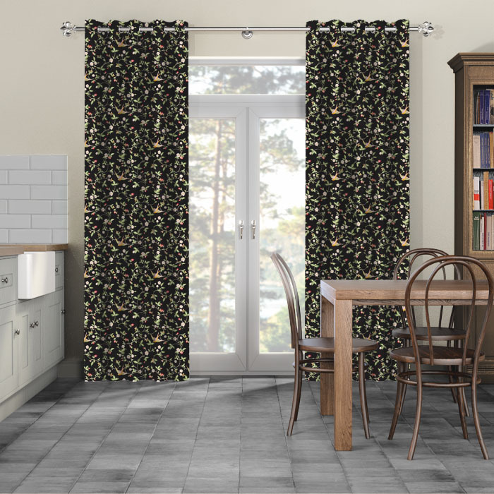 Curtains in Wild Strawberry Noir Embroidery by Clarke And Clarke