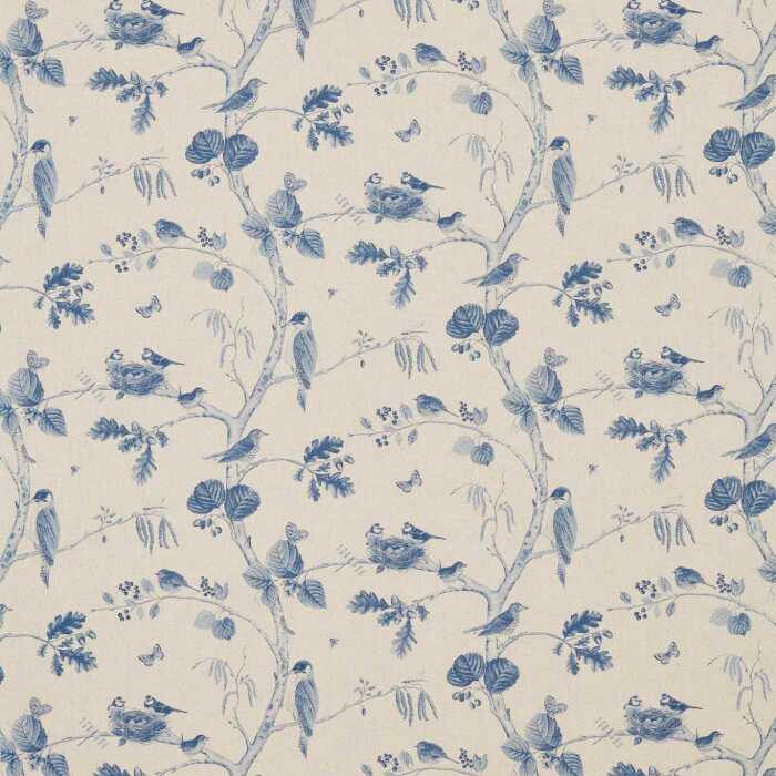 Woodland Chorus Indigo/Linen Fabric by Sanderson