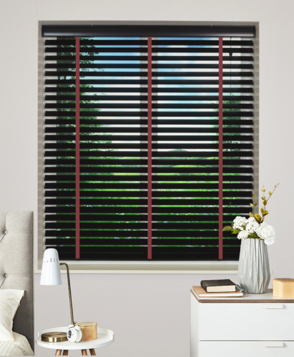 Ebony Wood Venetian Blind With Rust Tape