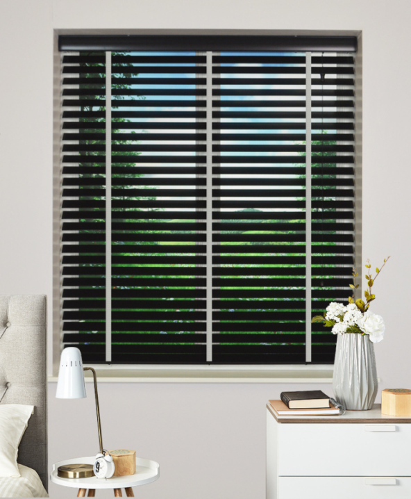 Ebony Wooden Venetian Blind With Slate Tape