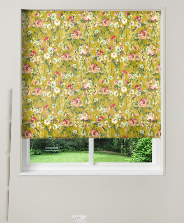 Electric Roman Blind Wild Meadow Ochre Velvet
