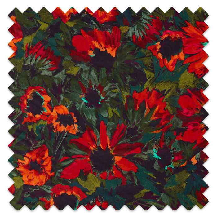 Swatch of Helianthus Vermillion/Harissa/Fig Leaf