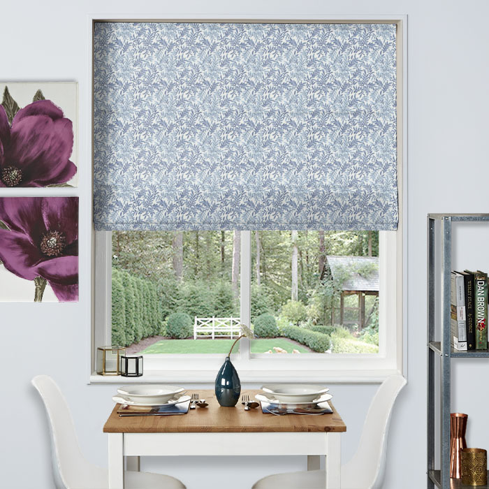 Roman Blind in Leaf Vine Indigo