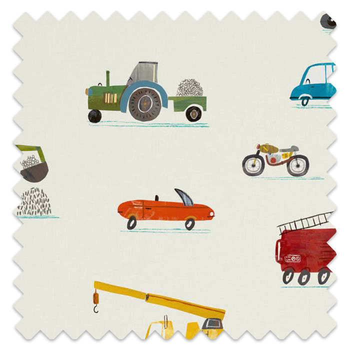 Swatch of Just Keep Trucking Tomato/Marine/Gecko