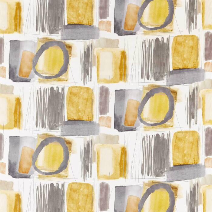 Kanjiro Ochre Charcoal Stone Fabric by Harlequin