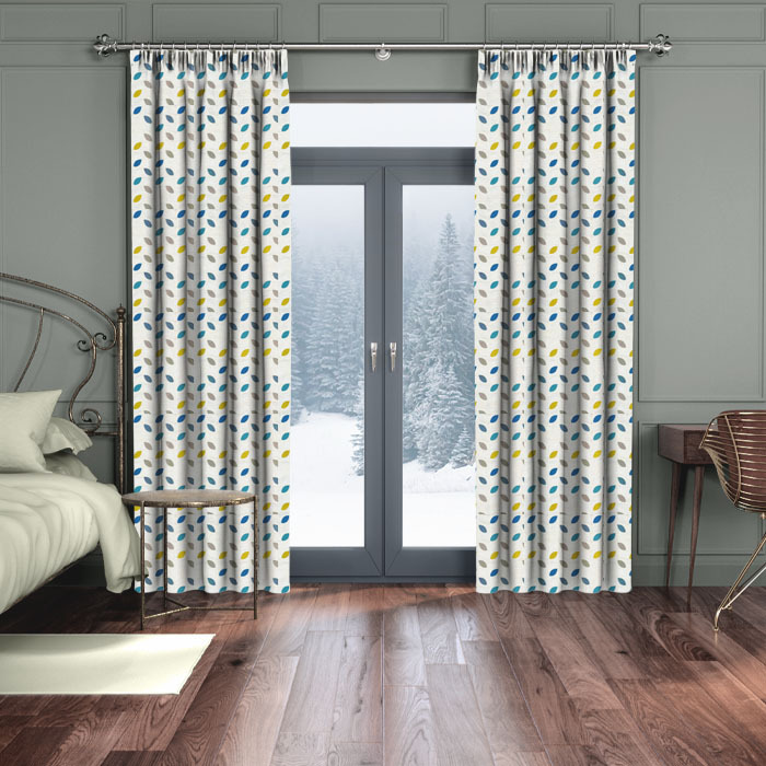 Curtains in Leaf Stripe Lapis Gold
