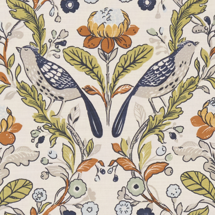 Made To Measure Curtains Orchard Birds Denim/Spice