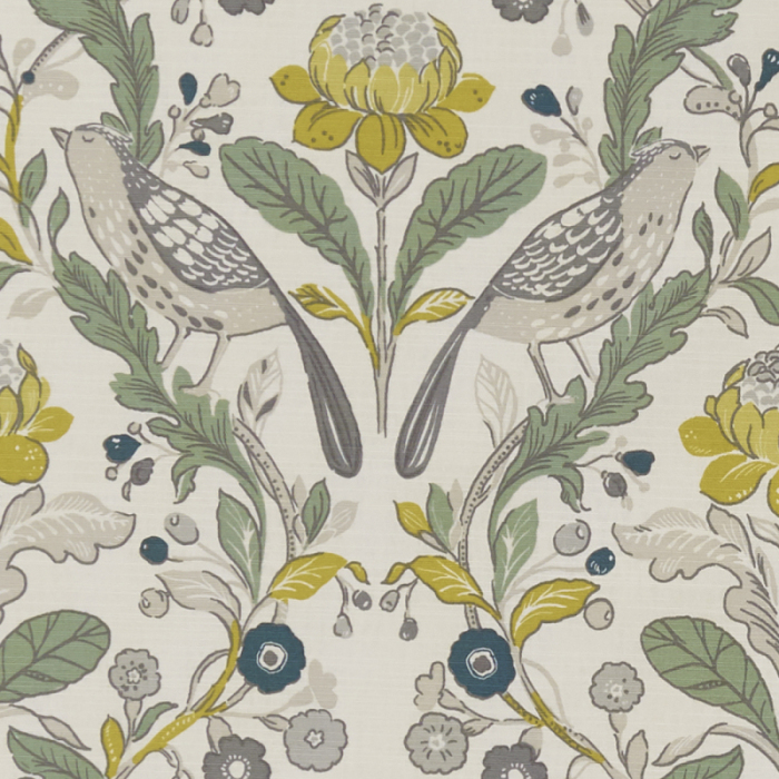 Made To Measure Curtains Orchard Birds Forest/Chartreuse