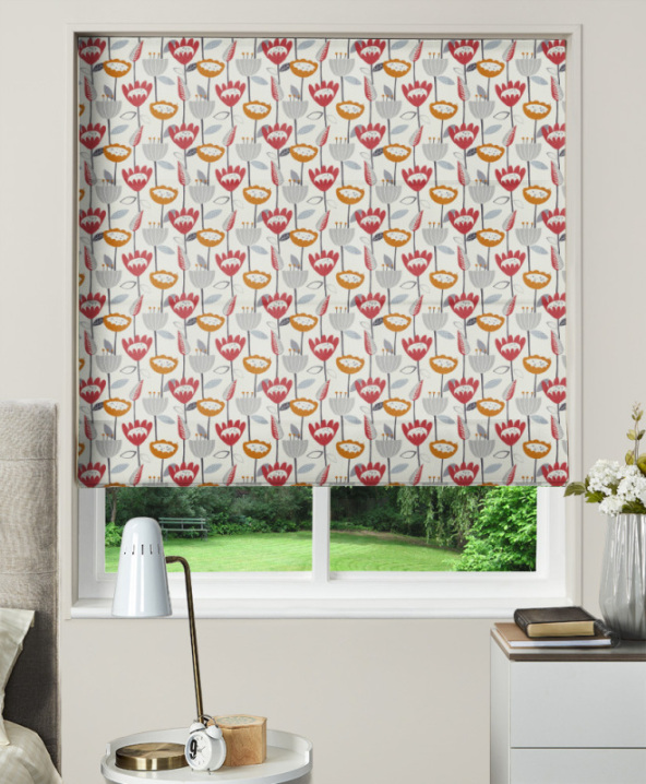 Made To Measure Roman Blind Flower Power Scarlet 1