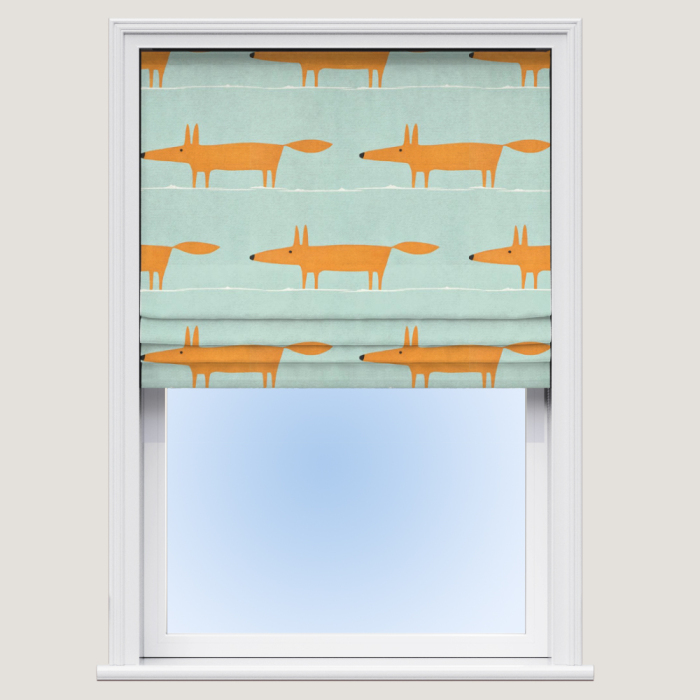 Mr Fox Sky Tangerine Chalk Roman Blind