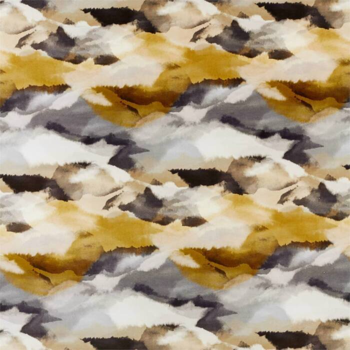 Minako Gold Charcoal Fabric by Harlequin