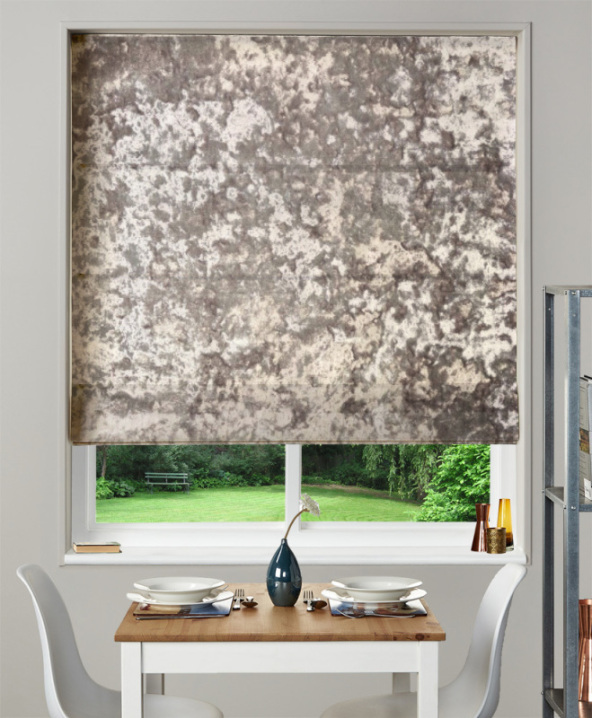 Made To Measure Roman Blind Crush Velvet Silver 1