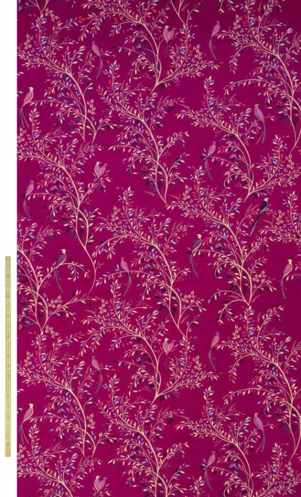 Birds Of Paradise Velvet Fuchsia Fabric by Sara Miller