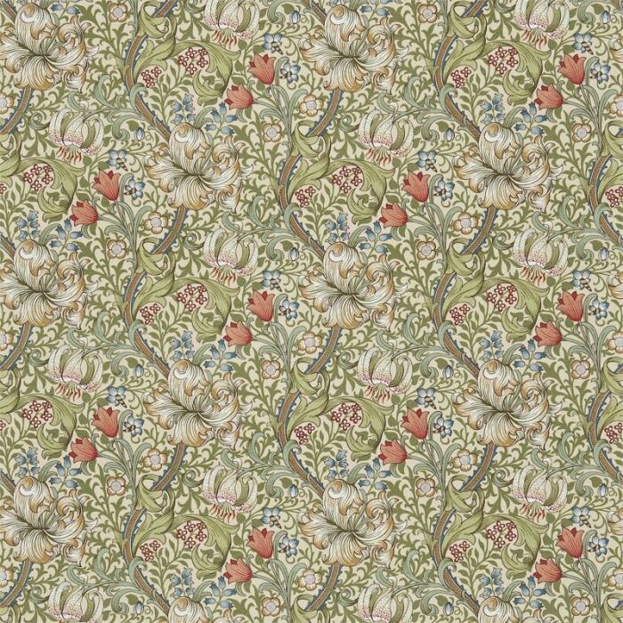 Golden Lily Green/Gold Fabric by Morris & Co