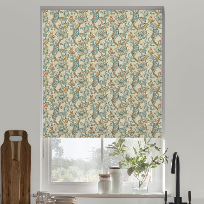 Roman Blind in Golden Lily Linen Teal