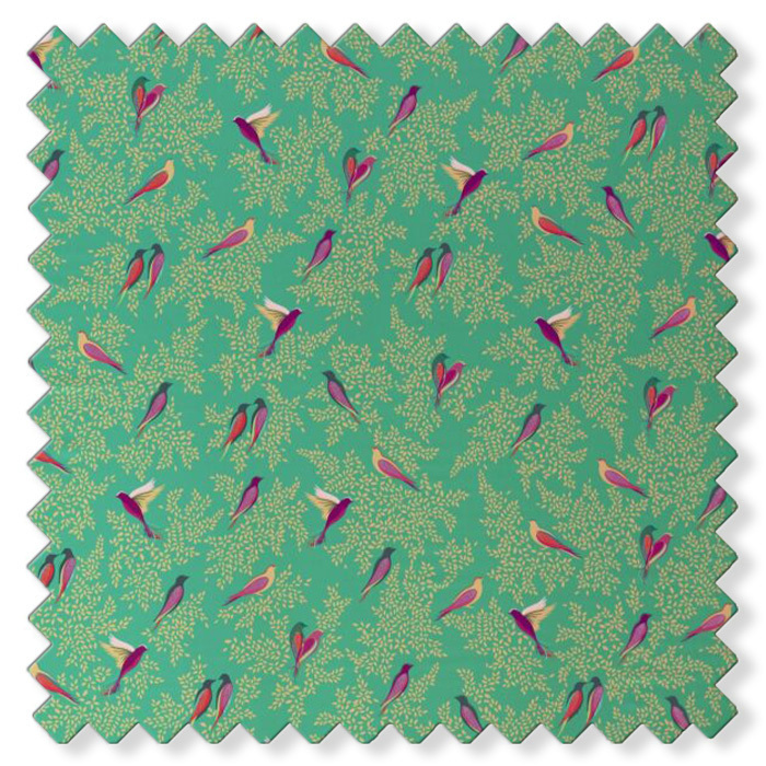 Swatch of Green Birds Sateen by Sara Miller