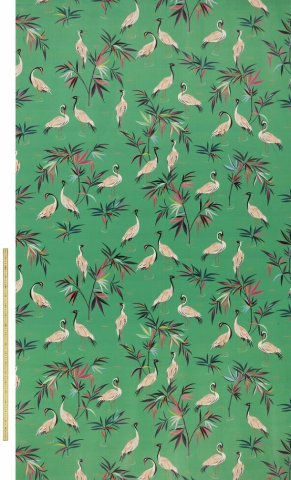 Heron Velvet Green Fabric by Sara Miller