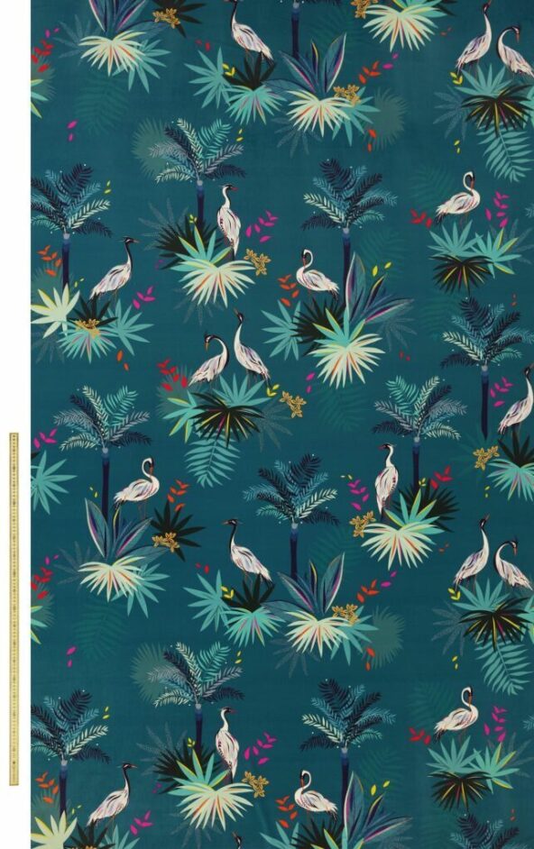 Heron Velvet Teal Fabric by Sara Miller