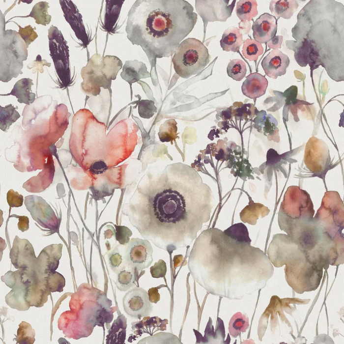 Hibbertia Boysenberry Cream Fabric by Voyage