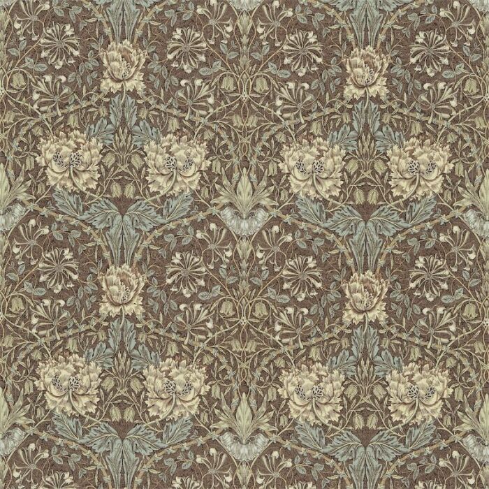 Honeysuckle & Tulip Bullrush/Slate Fabric by Morris & Co