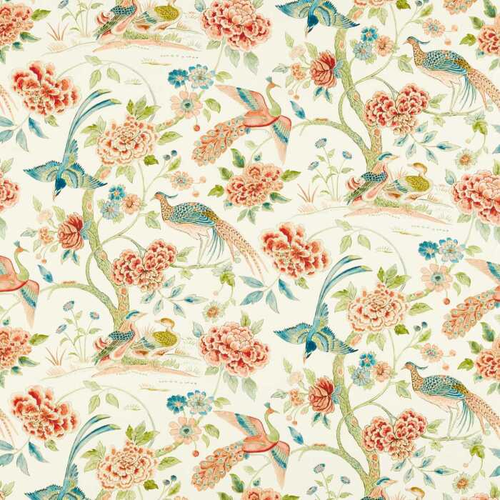 Indienne Peacock Cinnabar Red/Olive Fabric by Sanderson