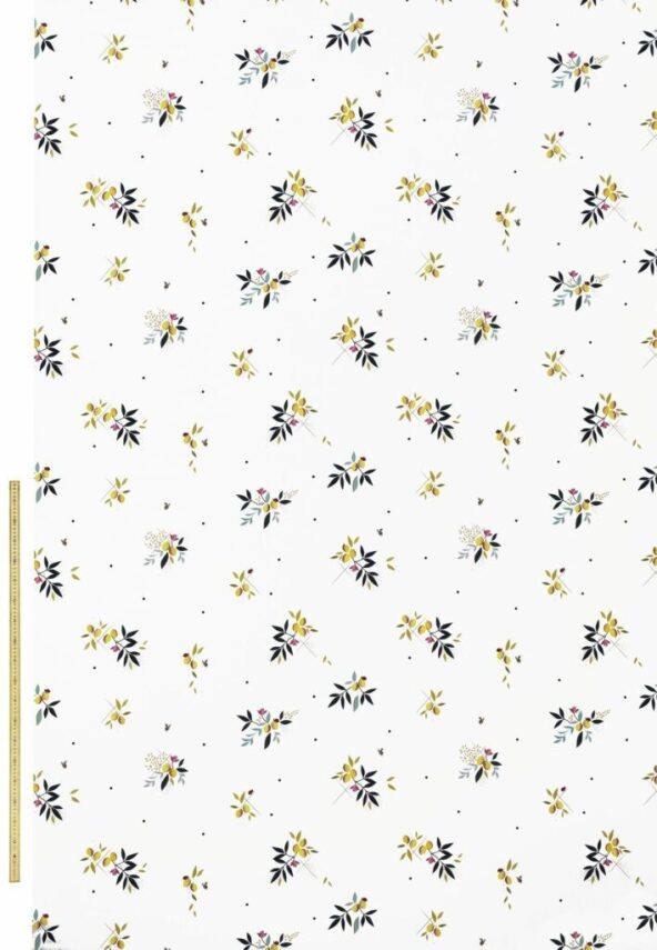 Lemon Cluster Sateen White Fabric by Sara Miller