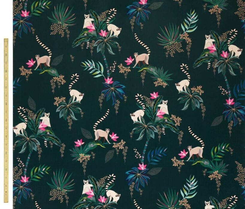 Lemur Velvet Forest Green Fabric by Sara Miller