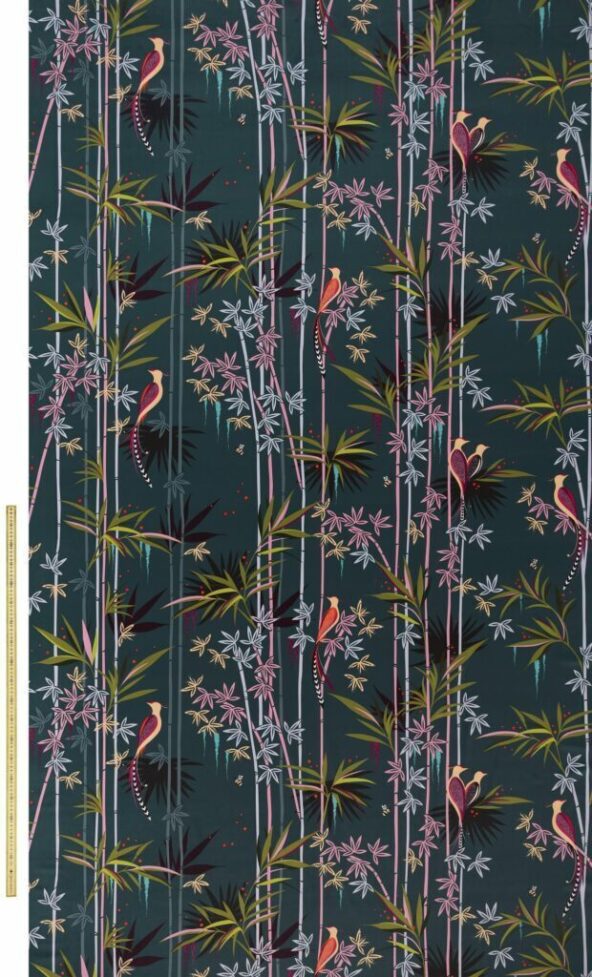 Linear Bamboo Velvet Dark Green Fabric by Sara Miller